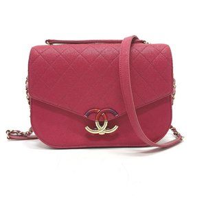 CHANEL Coco Mark CC Coil 2-Way Chain Shoulder Bag in Caviar Skin, Women's, Pink